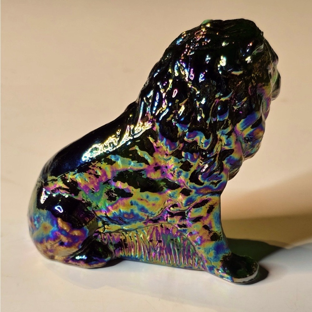 Vintage Mosser Glass Emerald Green Carnival Iridized Lion Figurine Paperweight - Picture 8 of 14